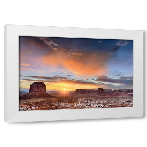 Sunrise-Monument Valley White Modern Wood Framed Art Print by Ford, John