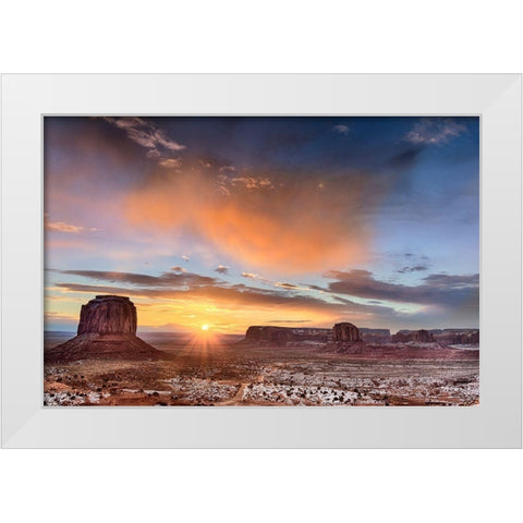 Sunrise-Monument Valley White Modern Wood Framed Art Print by Ford, John