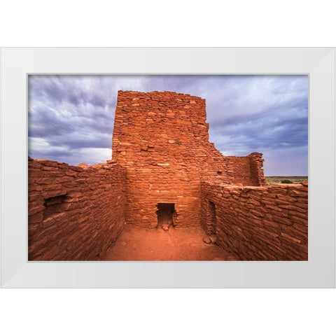 Approaching storm over Wukoki Ruin-Wupatki National Monument-Arizona White Modern Wood Framed Art Print by Bishop, Russ
