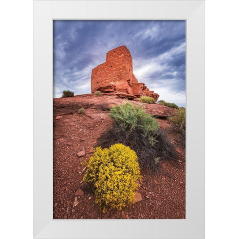 Evening light on Wukoki Ruin-Wupatki National Monument-Arizona White Modern Wood Framed Art Print by Bishop, Russ