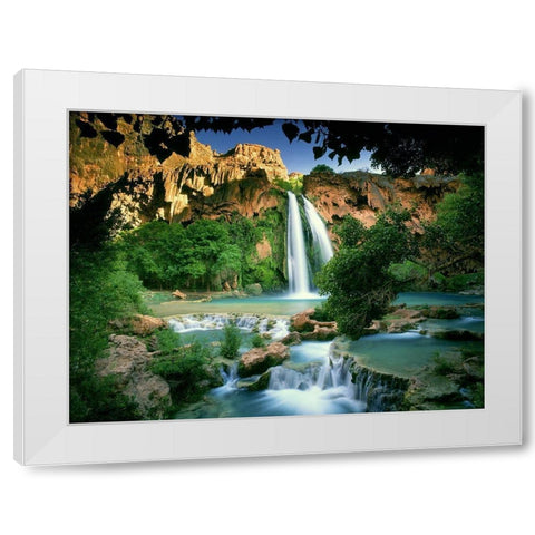 Havasu Falls at the bottom of the Grand Canyon in Arizona White Modern Wood Framed Art Print by SMO
