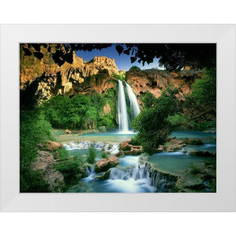 Havasu Falls at the bottom of the Grand Canyon in Arizona White Modern Wood Framed Art Print by SMO