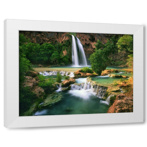 Havasu Falls at the bottom of the Grand Canyon in Arizona White Modern Wood Framed Art Print by SMO
