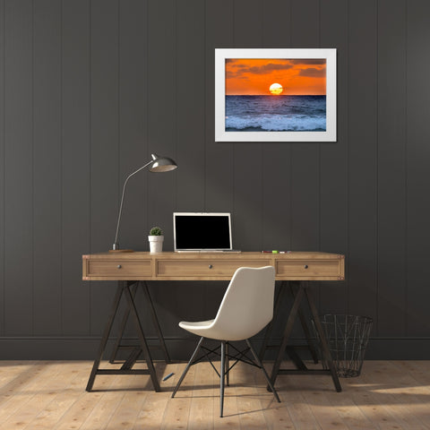 Sunset Waves Sun Horizon La Jolla Shores Beach San Diego California White Modern Wood Framed Art Print by Perry, William