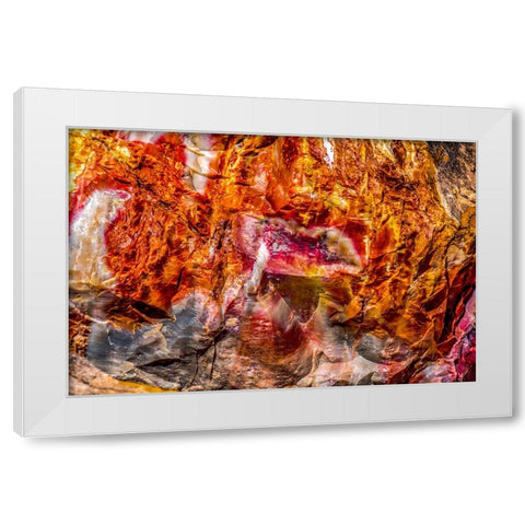 Red-orange and yellow petrified wood abstract-Blue Mesa-Petrified Forest National Park-Arizona White Modern Wood Framed Art Print by Perry, William