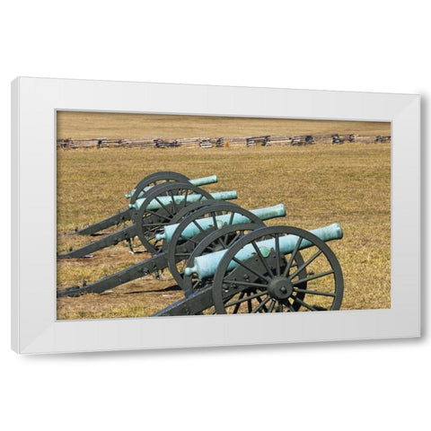 Arkansas Civil War cannons at Pea Ridge Park White Modern Wood Framed Art Print by Flaherty, Dennis