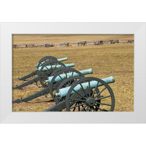 Arkansas Civil War cannons at Pea Ridge Park White Modern Wood Framed Art Print by Flaherty, Dennis