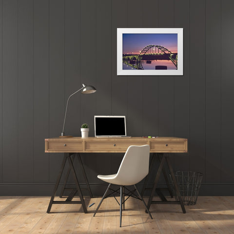 Arkansas, Ozark Ozark Bridge over Arkansas River White Modern Wood Framed Art Print by Flaherty, Dennis