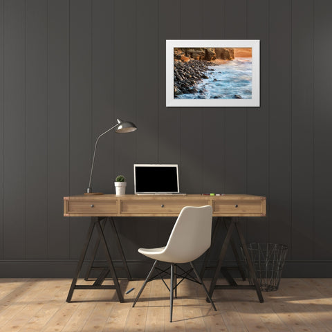 California-La Jolla-Boomer Beach shoreline White Modern Wood Framed Art Print by Collins, Ann