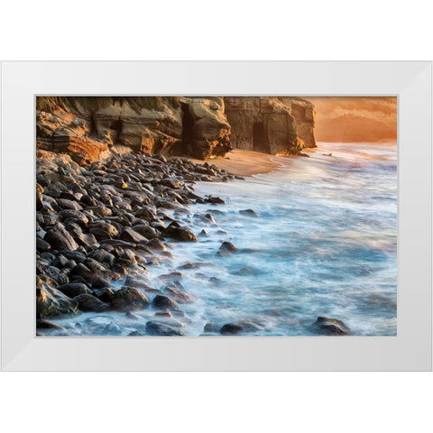 California-La Jolla-Boomer Beach shoreline White Modern Wood Framed Art Print by Collins, Ann