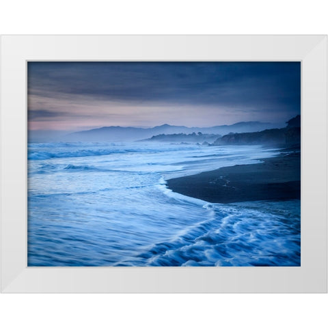 USA-California-Cambria Dusk at Moonstone Beach White Modern Wood Framed Art Print by Collins, Ann