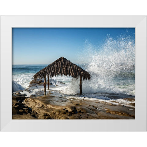 USA-California-La Jolla High surf at high tide inundates Windansea Surf Shack White Modern Wood Framed Art Print by Collins, Ann