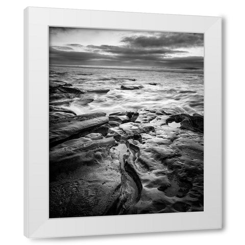 USA-California-La Jolla Dusk and surf at Coast Blvd Park White Modern Wood Framed Art Print by Collins, Ann