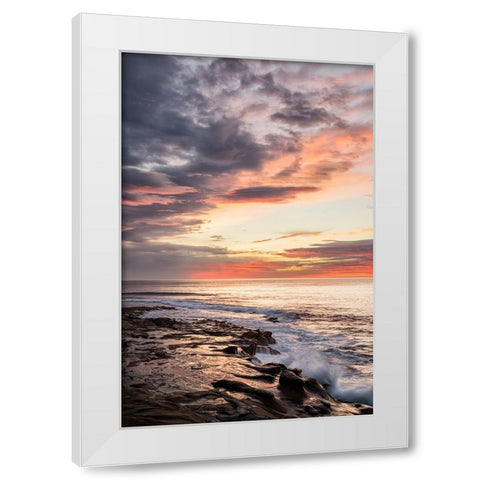 USA-California-La Jolla Sunset reflections at Coast Blvd Park White Modern Wood Framed Art Print by Collins, Ann