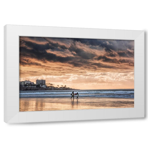USA-California-La Jolla Young surfers at La Jolla Shores White Modern Wood Framed Art Print by Collins, Ann