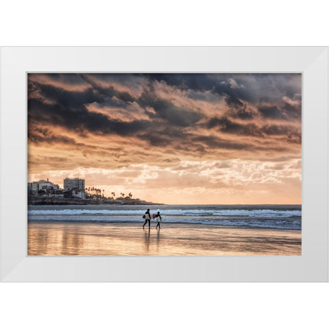 USA-California-La Jolla Young surfers at La Jolla Shores White Modern Wood Framed Art Print by Collins, Ann