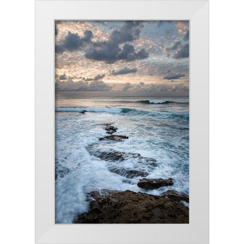 USA-California-La Jolla Ocean waves and rocks at dusk White Modern Wood Framed Art Print by Collins, Ann