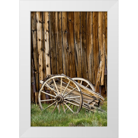 Abandoned wooden wagon-Bodie State Historic Park-California White Modern Wood Framed Art Print by Jones, Adam