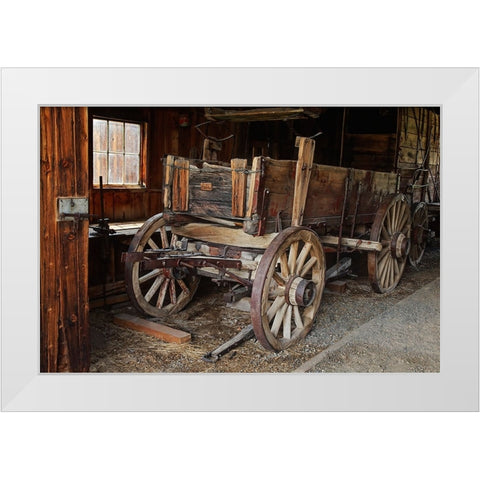 Abandoned ore wagon-Bodie State Historic Park-California White Modern Wood Framed Art Print by Jones, Adam