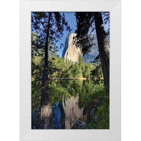 El Capitan reflected on Merced River-Yosemite National Park-California White Modern Wood Framed Art Print by Jones, Adam