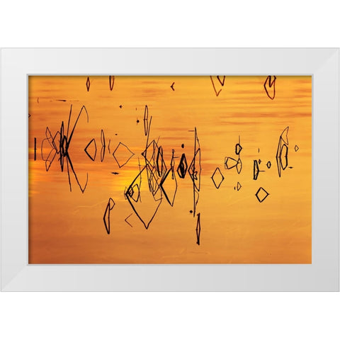 Reed pattern and sunset reflected on Tuolumne River-Tuolumne Meadows White Modern Wood Framed Art Print by Jones, Adam