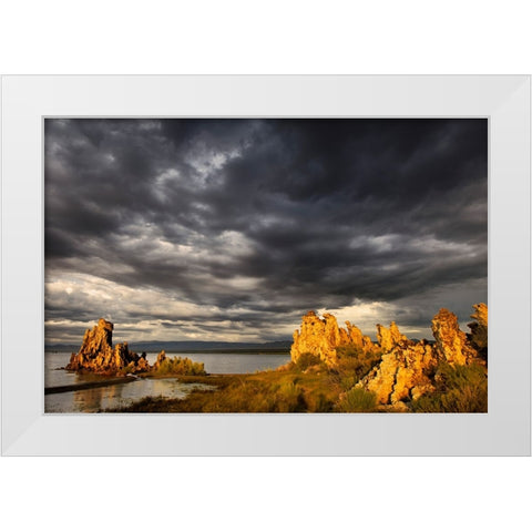 Sunset light on tufa formation-Mono Lake-Tufa State Natural Reserve-California White Modern Wood Framed Art Print by Jones, Adam