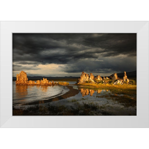 Sunset light on tufa formation-Mono Lake-Tufa State Natural Reserve-California White Modern Wood Framed Art Print by Jones, Adam