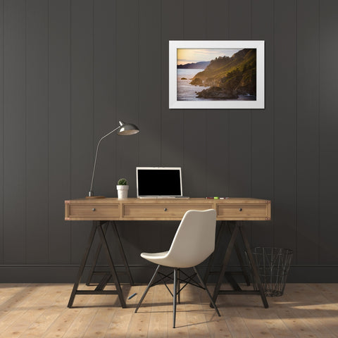 Coastal Cliffs at Sunset-Julia Pfeiffer Burns State Park-Big Sur-California-USA White Modern Wood Framed Art Print by Miller, Anna