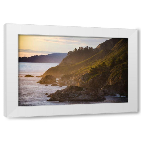 Coastal Cliffs at Sunset-Julia Pfeiffer Burns State Park-Big Sur-California-USA White Modern Wood Framed Art Print by Miller, Anna