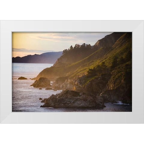 Coastal Cliffs at Sunset-Julia Pfeiffer Burns State Park-Big Sur-California-USA White Modern Wood Framed Art Print by Miller, Anna