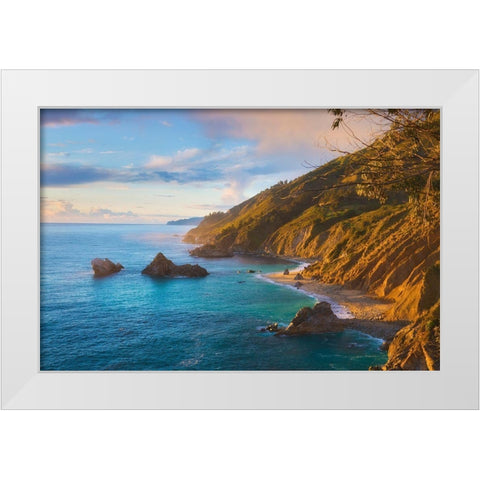Coastal Cliffs at Sunset-Julia Pfeiffer Burns State Park-Big Sur-California-USA White Modern Wood Framed Art Print by Miller, Anna