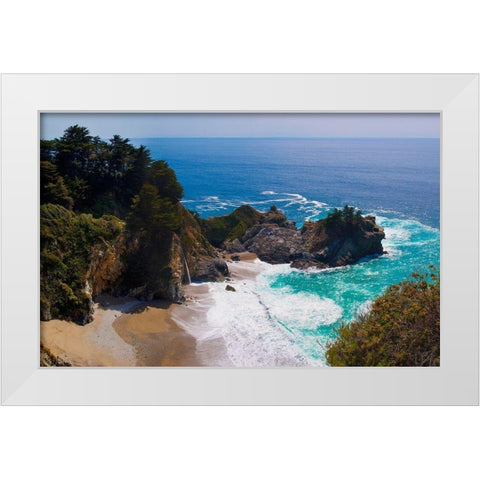 McWay Falls-Julia Pfeiffer Burns State Park-Big Sur-California-USA White Modern Wood Framed Art Print by Miller, Anna