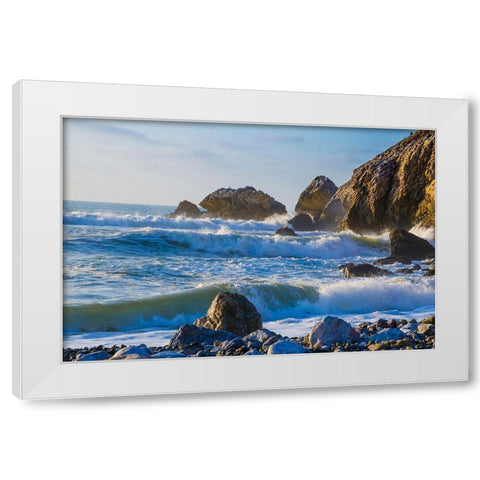 Large Waves on Rockaway Beach-Pacifica-California-USA White Modern Wood Framed Art Print by Miller, Anna