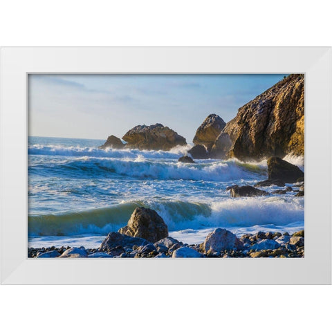 Large Waves on Rockaway Beach-Pacifica-California-USA White Modern Wood Framed Art Print by Miller, Anna