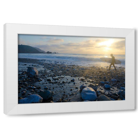 Surfing Rockaway Beach-Pacifica-California-USA White Modern Wood Framed Art Print by Miller, Anna