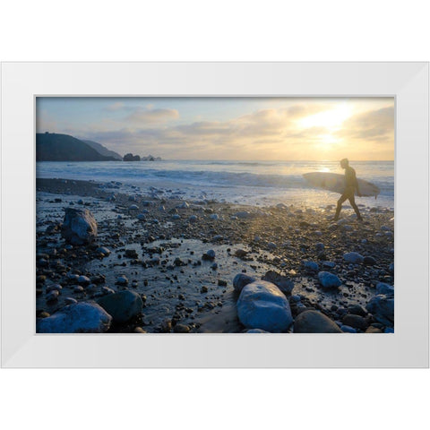 Surfing Rockaway Beach-Pacifica-California-USA White Modern Wood Framed Art Print by Miller, Anna