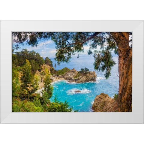 McWay Falls-Julia Pfeiffer Burns State Park-Big Sur-California-USA White Modern Wood Framed Art Print by Miller, Anna