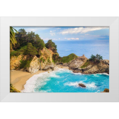 McWay Falls-Julia Pfeiffer Burns State Park-Big Sur-California-USA White Modern Wood Framed Art Print by Miller, Anna
