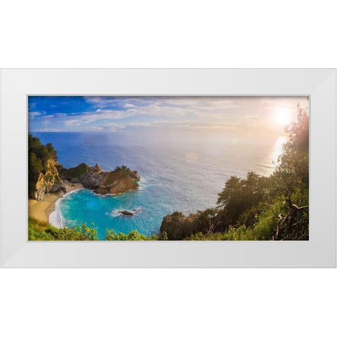 Sunset-McWay Falls-Julia Pfeiffer Burns State Park-Big Sur-California-USA White Modern Wood Framed Art Print by Miller, Anna