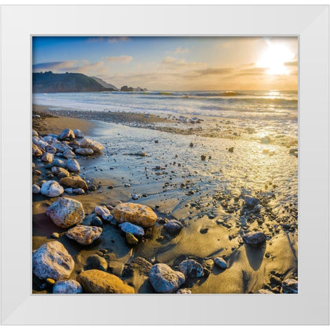 Rockaway Beach Sunset-Pacifica-California-USA White Modern Wood Framed Art Print by Miller, Anna