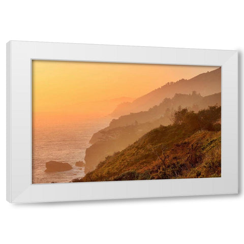 Golden Sunset on Big Sur Coastal Cliffs-California-USA White Modern Wood Framed Art Print by Miller, Anna