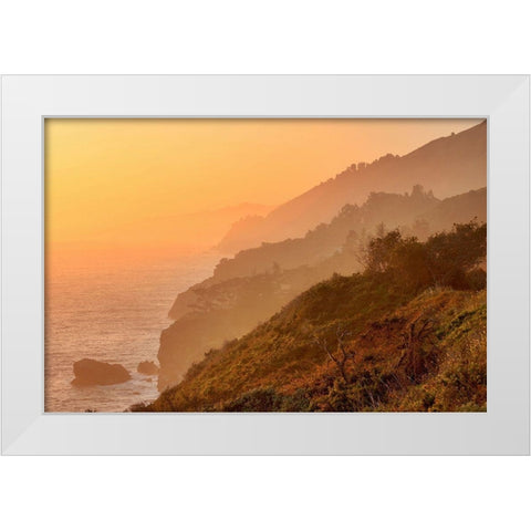 Golden Sunset on Big Sur Coastal Cliffs-California-USA White Modern Wood Framed Art Print by Miller, Anna