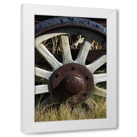 California, Bodie state Historic Park, Old wheel White Modern Wood Framed Art Print by Kirkland, Dennis