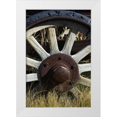California, Bodie state Historic Park, Old wheel White Modern Wood Framed Art Print by Kirkland, Dennis