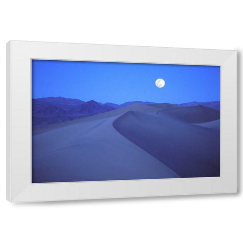 CA, Death Valley NP, Moonrise over sand dunes White Modern Wood Framed Art Print by Kirkland, Dennis