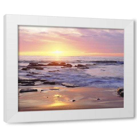 CA, San Diego Sunset Cliffs beach at sunset White Modern Wood Framed Art Print by Talbot Frank, Christopher