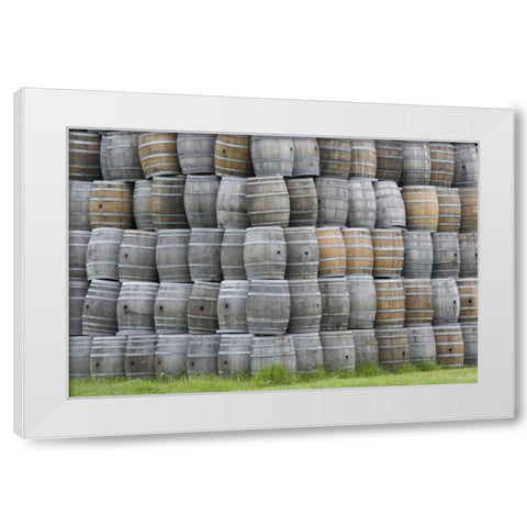 CA, San Luis Obispo Co, Stacks of wine barrels White Modern Wood Framed Art Print by Flaherty, Dennis