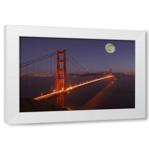 CA, Marin Moonrise above the Golden Gate Bridge White Modern Wood Framed Art Print by Anon, Josh