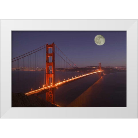 CA, Marin Moonrise above the Golden Gate Bridge White Modern Wood Framed Art Print by Anon, Josh