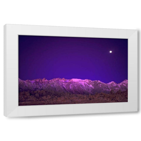 CA, Alabama Hills Moon over the Eastern Sierras White Modern Wood Framed Art Print by Welling, Dave